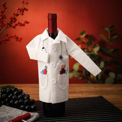 Doctor Coat Wine Bottle Cover with Syringe and Capsule Accessories - Graduation & Retirement Gift