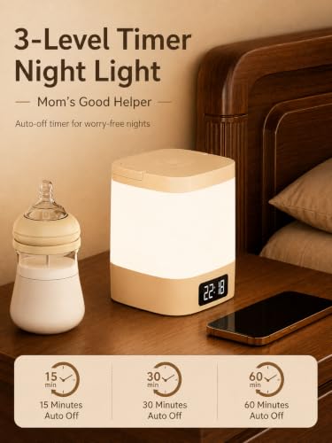 Kids Night Light with Clock, 3-Color Dimmable Nursery Sleep Light