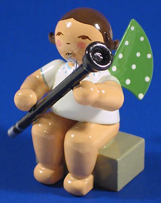 German Hand-Painted Angel Figurine with Bassoon - Collectible Folk Art Decor