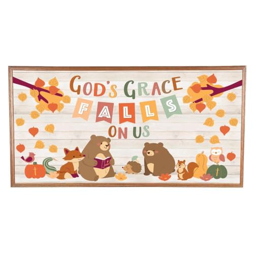 Religious Harvest Bulletin Board Set with Fall Animals and Leaves - 79 Pieces