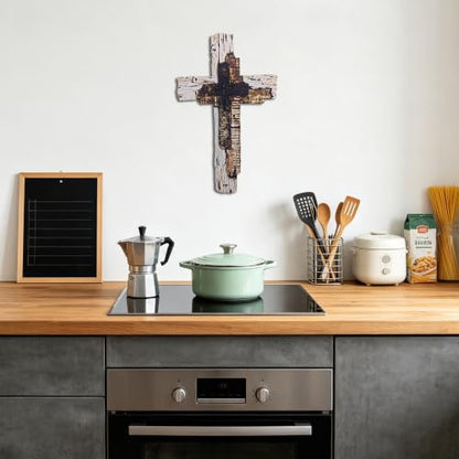 Rustic Wooden Wall Cross - Farmhouse Christian Home Decor, 13.4 Inch