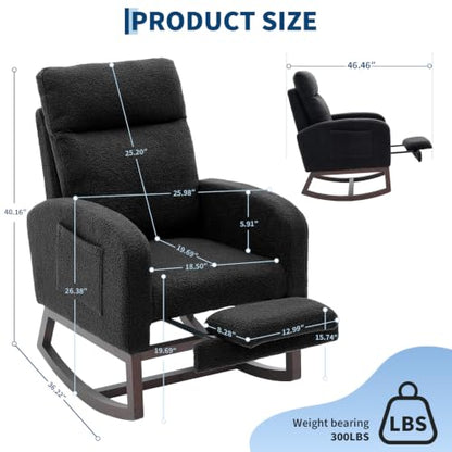 Nursery Rocking Chair with Adjustable Footrest & Side Pocket - Modern Accent Glider
