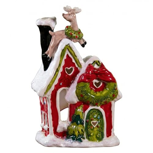 Holiday Deer Candle House - Blue Sky Clayworks 7.3-Inch Decor