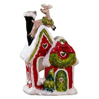 Holiday Deer Candle House - Blue Sky Clayworks 7.3-Inch Decor