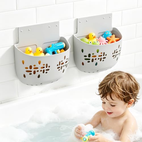 Silicone Bath Toy Storage with Suction Cup & Adhesive Hook - Deep Open Design