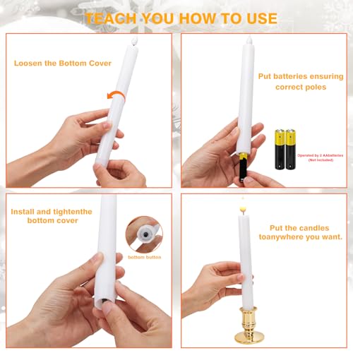 Gold Base LED Flameless Window Candles Set with Remote Timer - 10 pcs