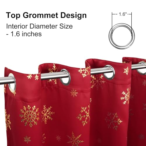 Red Snowflake Foil Print Christmas Curtains Set of 2, 52 x 96 Inches
