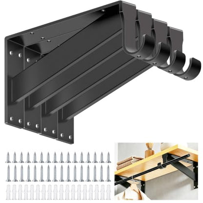 Heavy Duty Closet Rod Support Bracket 12 Inch Black 400lbs Capacity - 4 Pack