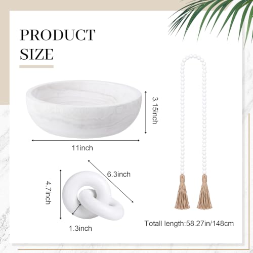 Farmhouse Wooden Decorative Bowl Set with Chain Beads - White - Novabright