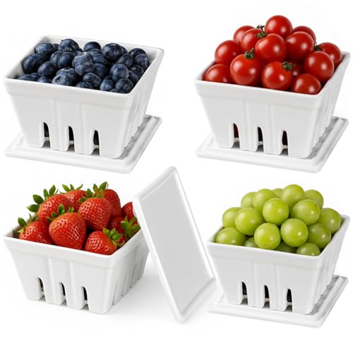 4-Pack Ceramic Berry Basket with Lids - White Classic