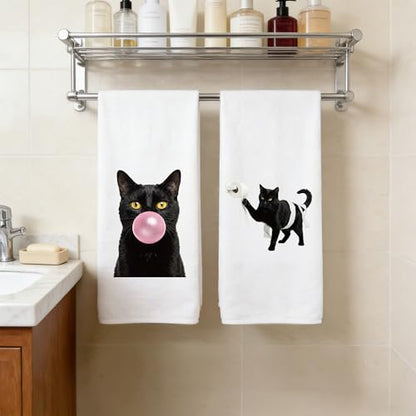 Black Cat Hand Towels 6 Pack - Decorative Microfiber Kitchen & Bathroom Cloths
