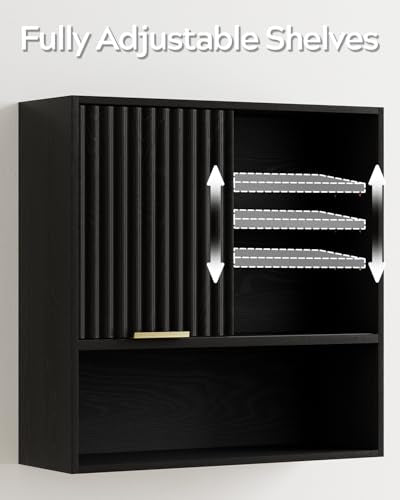 Black Square Bathroom Medicine Cabinet Wall Storage with Sliding Door - MoomJiee