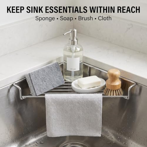 1pc Stainless Steel Corner Sink Shelf with Triangular Wire Rack – Kitchen Organizer