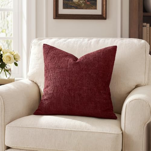 MIULEE Burgundy Textured Chenille Couch Pillow Covers 18x18 Pack of 2