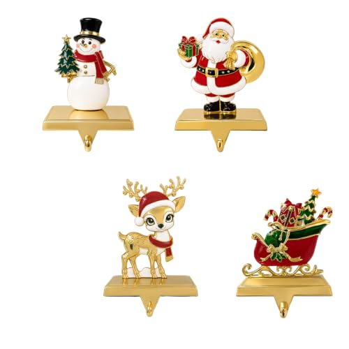 Christmas Stocking Holders Set of 2/4/6 with Sparkling Deer Design - Gold Green