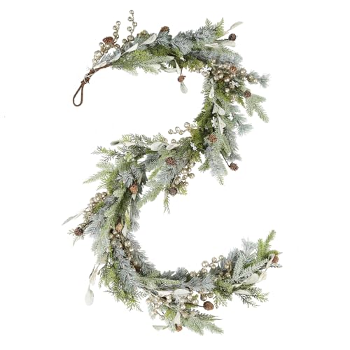 6ft Snowy Norway Spruce & Pine Garland with Berries - Christmas Holiday Decor