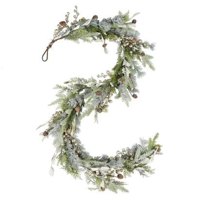 6ft Snowy Norway Spruce & Pine Garland with Berries - Christmas Holiday Decor