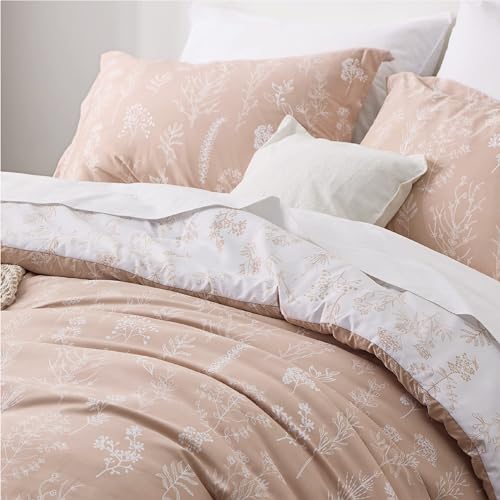 Bedsure Full Comforter Set - Dusty Rose Bed Set, 3 Pieces Cute Floral Bedding, 1 Soft Reversible Botanical Flowers Comforter and 2 Pillow Shams