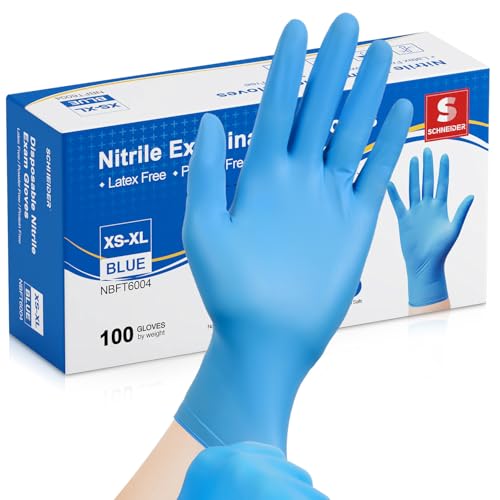 Schneider Nitrile Exam Gloves - S, 100-ct Box, Medical Grade Blue Disposable Gloves Latex Free, Rubber Glove for Cleaning, Cooking, Food Prep