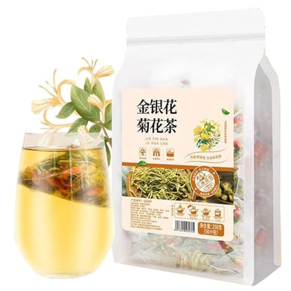 Honeysuckle chrysanthemum tea 8.81 oz (5g*50bags), Chinese Pure Nature Wolfberry Health Care Mixed Tea, Combination Tea 金银花菊花茶250g