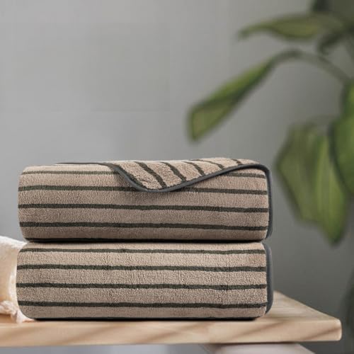 Brown 2 Piece Cabana Stripe Hand Towels Set 16x31 Ultra Soft & Absorbent