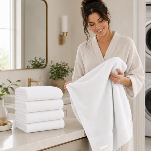 Imperial Towels Pack of 12 White 20x40 Inch Cotton Bath Towels - Fast Drying, Commercial Use