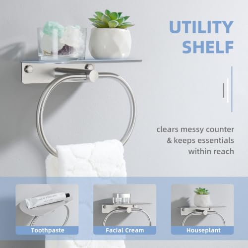 Suyar Bathroom Towel Ring with Shelf - Brushed Nickel, Oval Hand Towel Holder