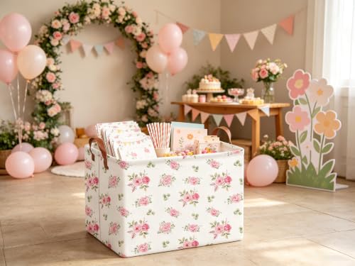 Pink Rose Flower Basket for Girls - Collapsible Waterproof Gift Baskets