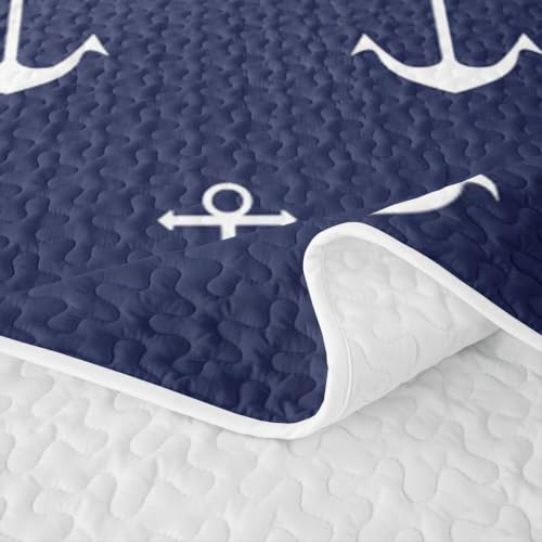 Navy Blue Nautical Anchor Full Quilt Set with Pillow Shams - Ocean Sailboat Microfiber Bedding