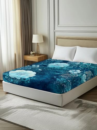 Twin XL Flat Sheet Navy Floral Microfiber Bed Sheets 66x102