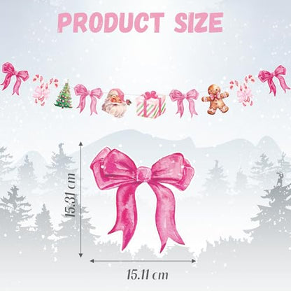 Pink Christmas Paper Garland with Santa & Bow - 2 Pack, 6.56 Ft Each - Holiday Decor