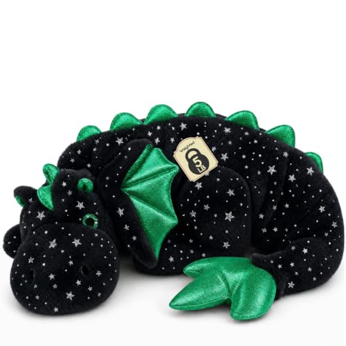 Giant Weighted Dragon Plush Toy - 35.4 Inch Black Green Cuddle Pillow