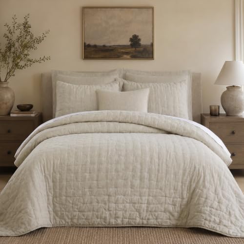 French Flax Linen Pillow Sham - Standard 20x26in Natural Tack Quilted