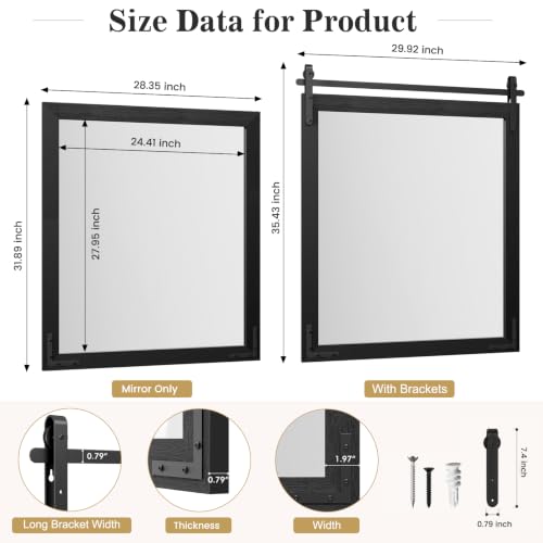Farmhouse Bathroom Mirror 30x36 Inch Black Wall Mirror Rustic Style