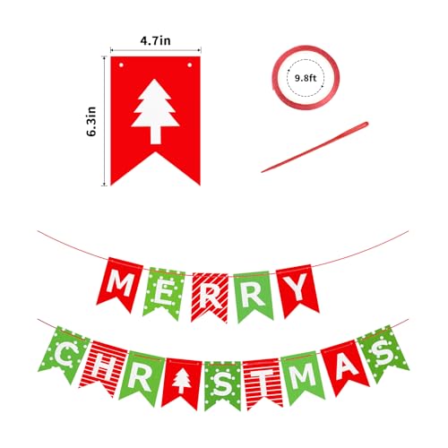 Christmas Banner Holiday Decorations Paper Sign with String for Wall Fireplace Windows