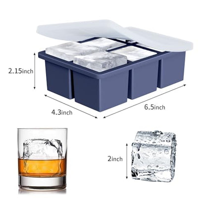 Large Ice Cube Tray for Whiskey: FDDBI Big Square Ice Cube Maker for Cocktail - 3Pack Silicone Old Fashioned Ice Cube Trays - 2inch Huge Cubed Ice Trays for Whisky