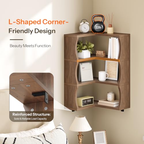Wall Mounted Corner Floating Shelves Set of 4 - Walnut Finish