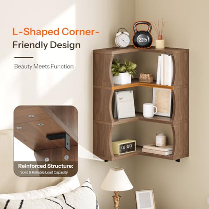 Wall Mounted Corner Floating Shelves Set of 4 - Walnut Finish