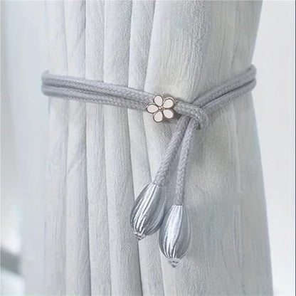 12Pcs Adjustable Curtain Ties with Flower Buckles No Drilling Light Grey