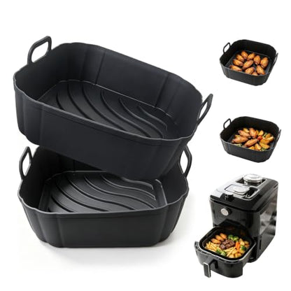 Redfly Reusable Silicone Air Fryer Liners Square 8.5 Inch - Black & Black Variation