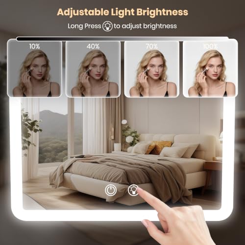 White LED Lighted Makeup Mirror 13.8x11.4 Inches Touch Screen Dimmable Vanity with 3 Color Lighting & 360° Rotation