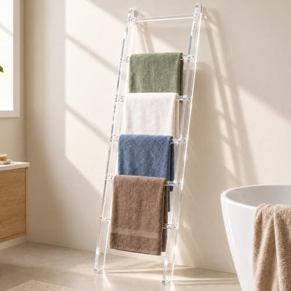 Acrylic Blanket Ladder - 6-Tier Waterproof Towel Rack with Clear Finish