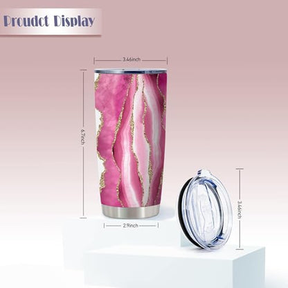 20oz Pink Agate Butterfly Insulated Stainless Steel Tumbler with Lid - Always Remember