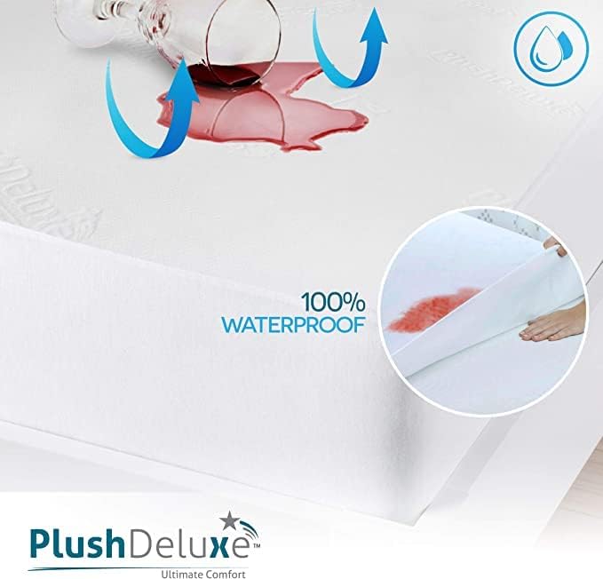 PlushDeluxe Premium Bamboo Mattress Protector - Waterproof, Ultra Soft & Breathable Twin Size Cover - White