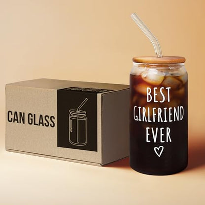 Girlfriend Gift Can Glass - 16 Oz with Lid, Straw & Brush - Variation 4