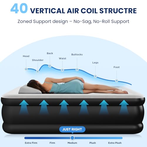 Queen Air Mattress with Built-in Pump - Grey, 3-Layer Puncture-Resistant PVC