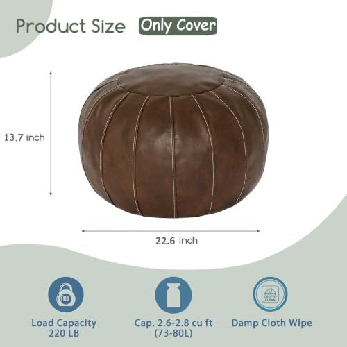 Unstuffed Faux Leather Ottoman Pouf - Deep Coffee, DIY Storage Foot Stool