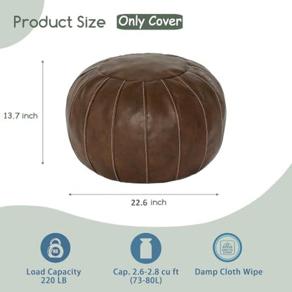 Unstuffed Faux Leather Ottoman Pouf - Deep Coffee, DIY Storage Foot Stool
