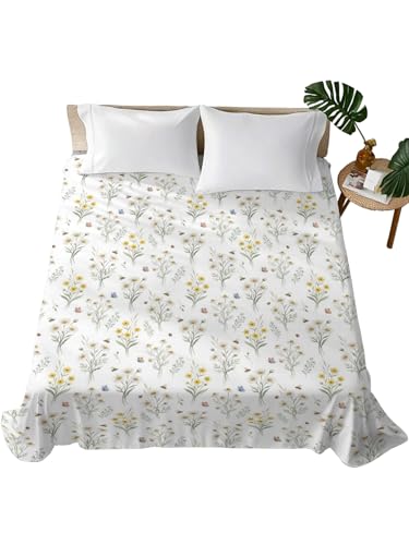 King Size Flat Sheet - Green, Yellow, White Microfiber Bed Sheets, 105x98