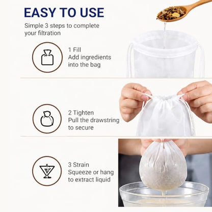 4Pcs Fine Mesh Filter Bags with Drawstring - 9.8 x 13.8 Inches, Food-Grade Nylon